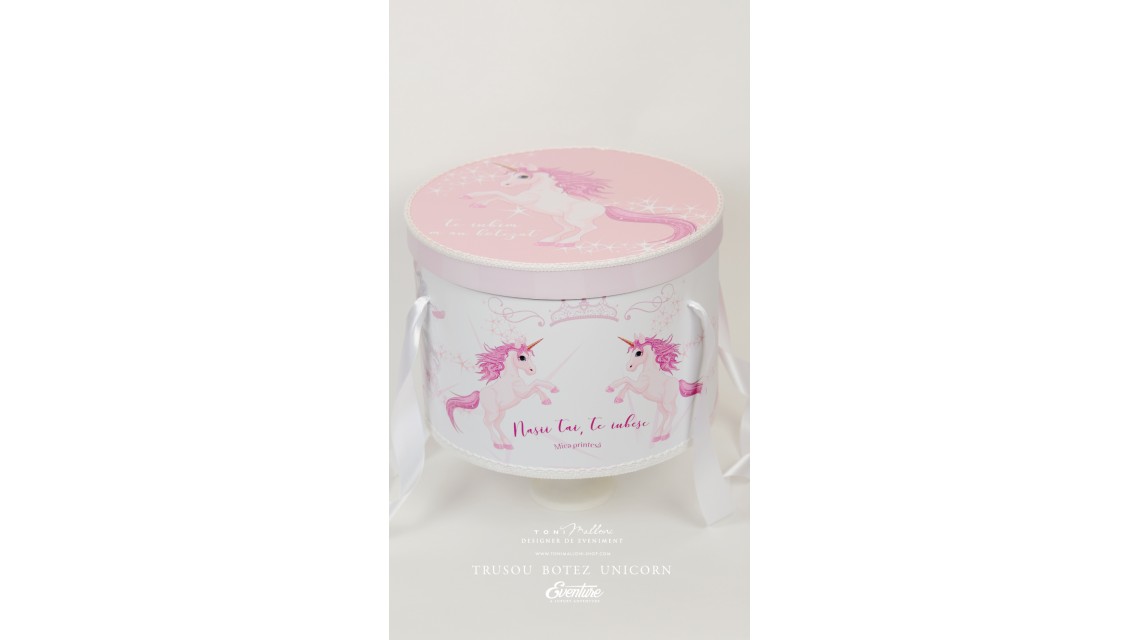 Trusou de  botez cu unicorni roz pentru fete, set complet biserica, Unicornul Roz 3